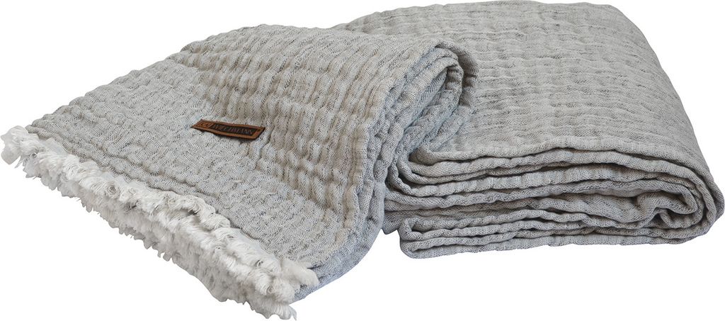 Wohndecke Premium Decke 170 x 130 cm grau als weiche Tagesdecke & Plaid aus edlem Stoffmix in moderner Crincle-Optik