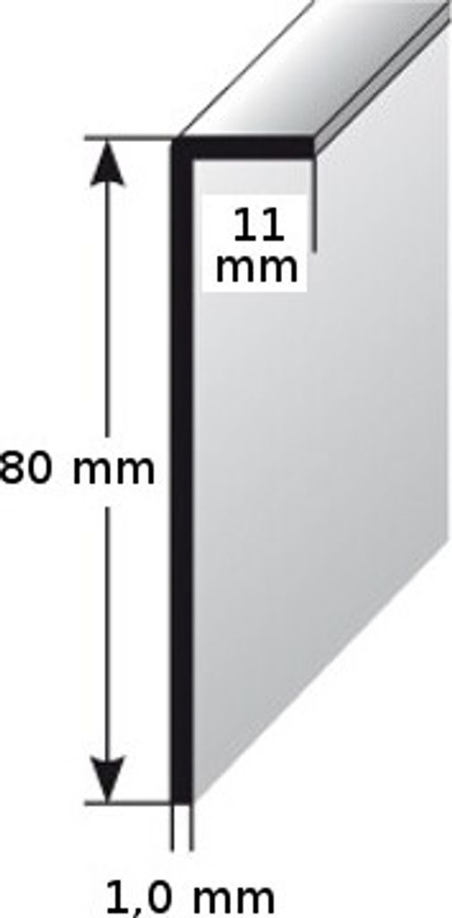 Einklebe-Sockelleiste für Designbeläge, Höhe: 80 mm, Breite: 11 mm, aus mattem Edelstahl, selbstklebend, Typ: 455