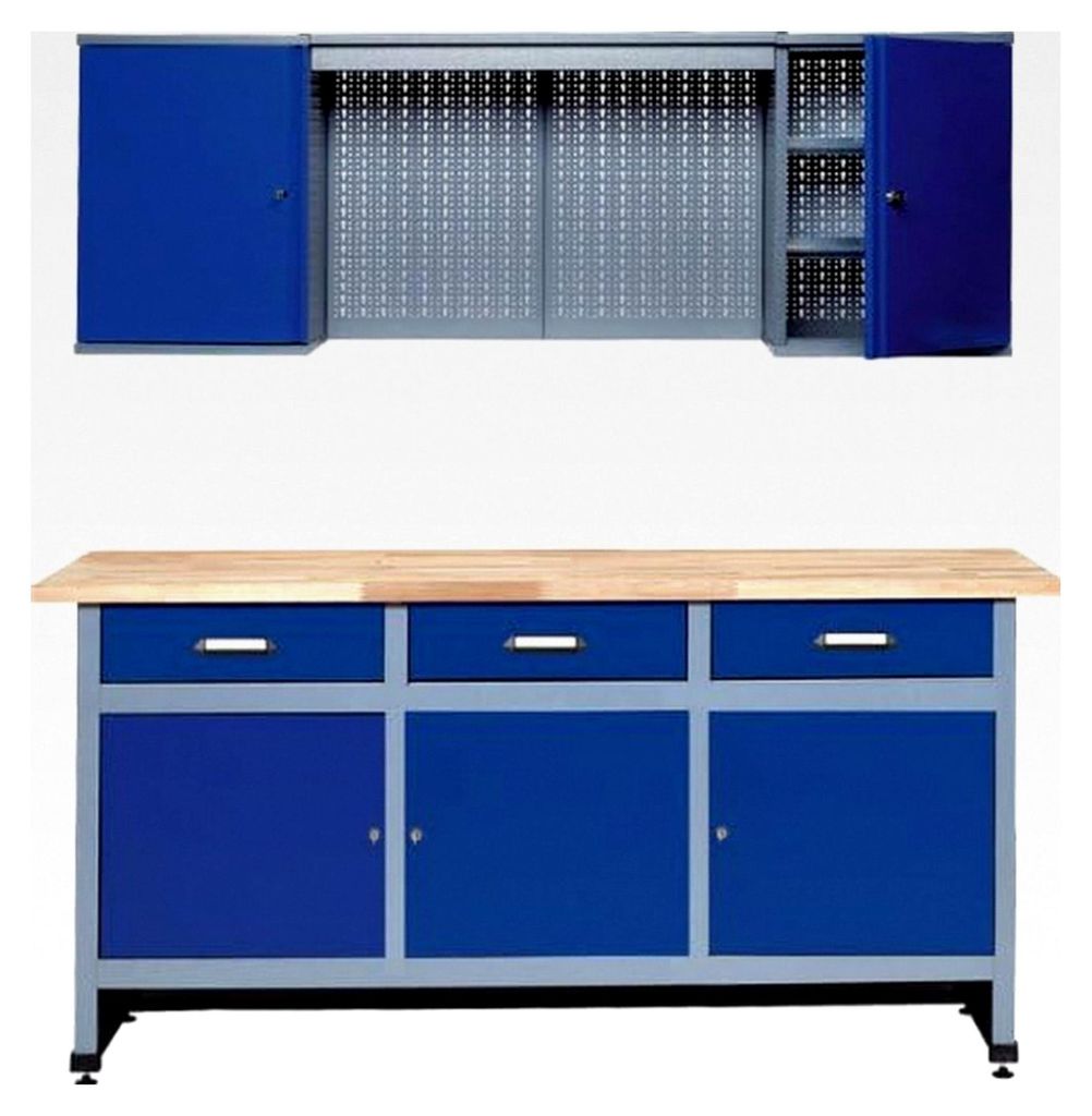 Sparset, 170 cm, ultramarinblau, Werkbank, Hängeschrank