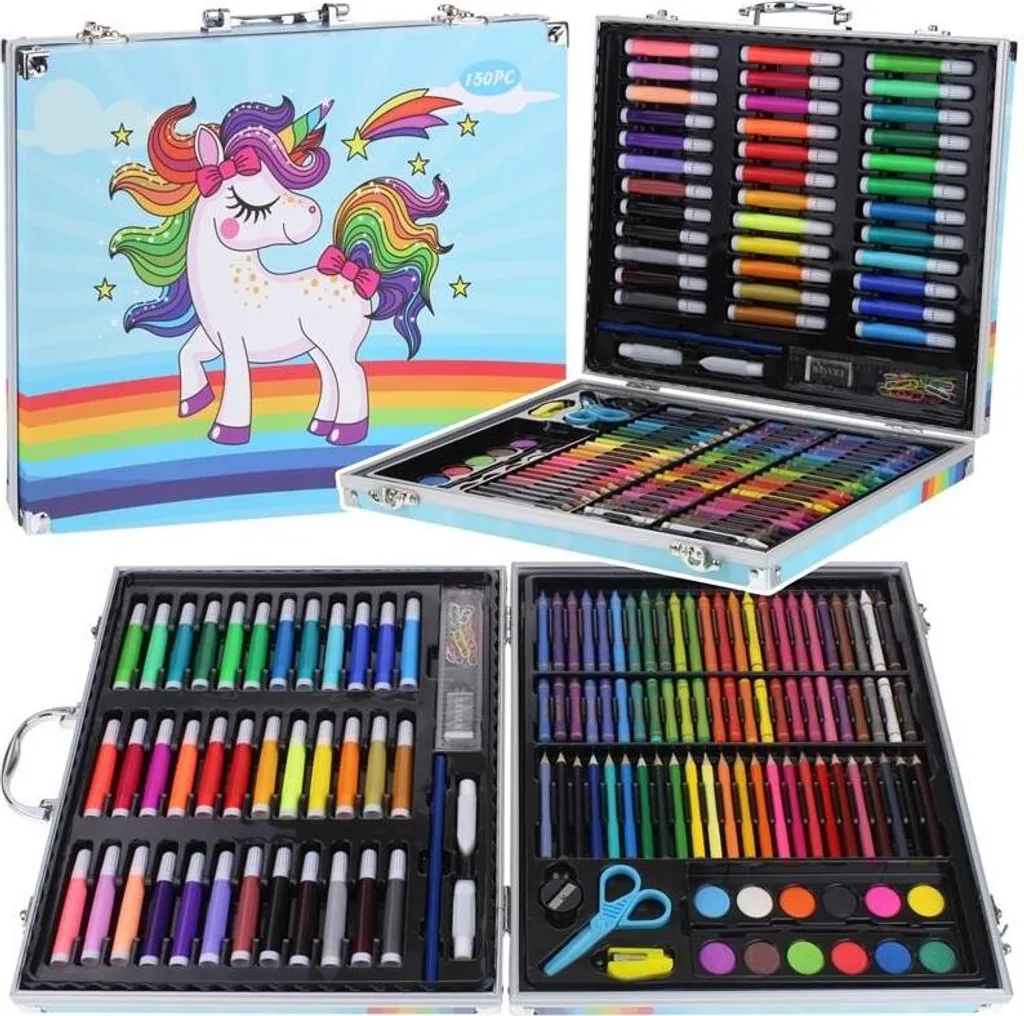 Set d'art 150 pièces Bleu : rangez et transportez tout votre matériel de dessin