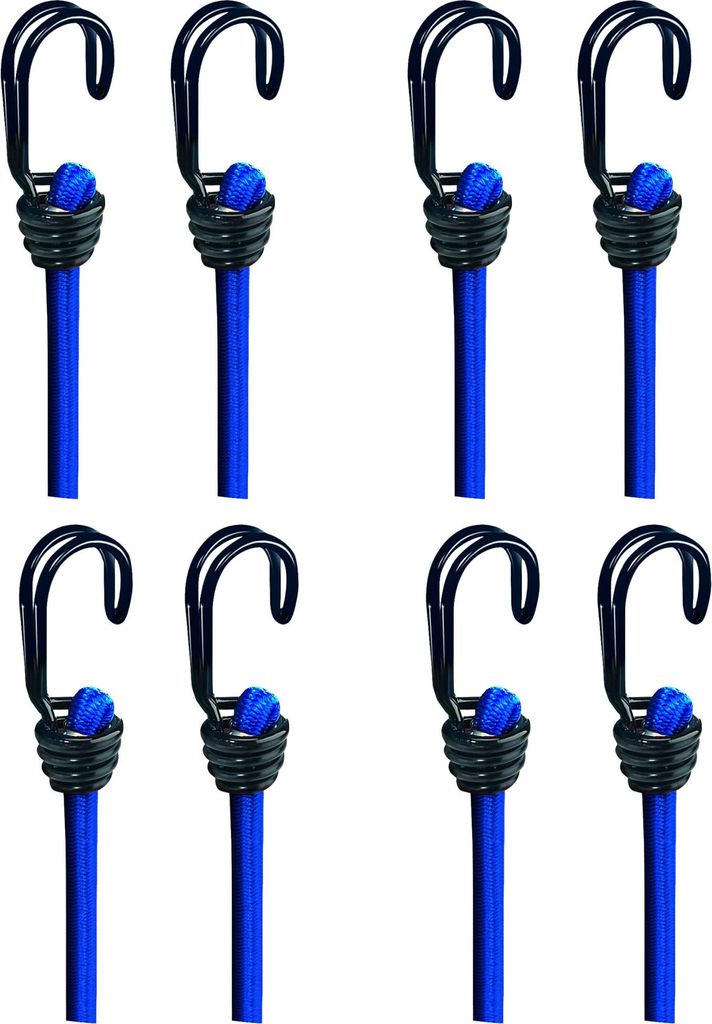 BASI - Gummispannseil 8er Set - GSS - Blau - mit Doppelhaken - Länge 1200x8 mm - Zurrkraft 40 kg - 4x0004-0304
