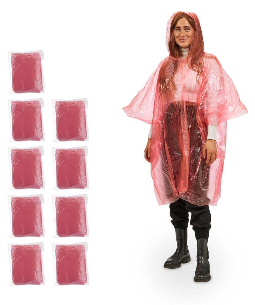 Relaxdays Regenponcho Einweg, 10er Set, Einmal Regencape Produktbild 