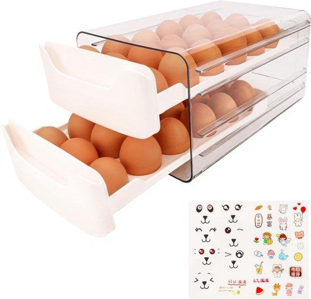 Doppelstufen Eierkühlschrankorganizer - Transparente Eierkühlschrank Eierbox Kunststoff - Eierbox mit Deckel und Ladung - Geeignet für 36 Eier