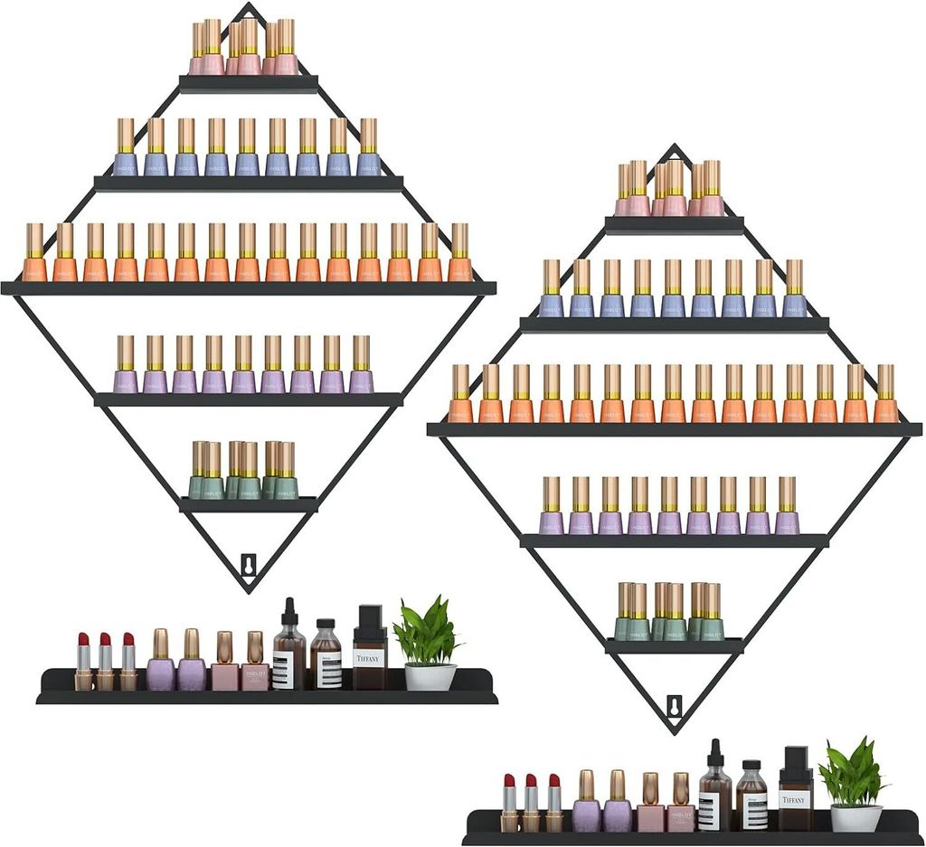 2 Sets Nagellack Regal Diamantförmiger Metall Nagellack Organizer Nagellack Aufbewahrung mit 5 Ebenen Wandmontierter Nagellackständer für Nagellack