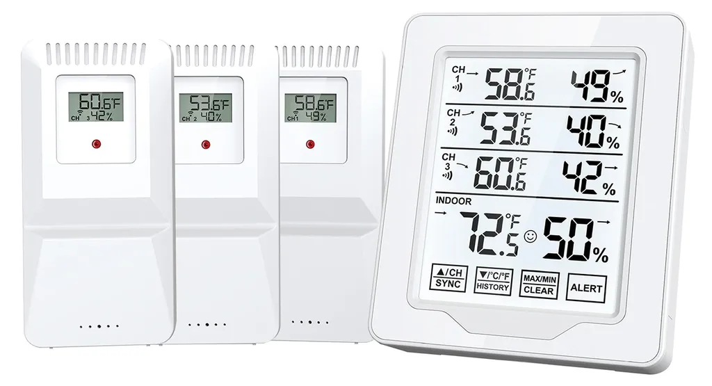 Thermomètre hygromètre contre l'humidité avec 3 sondes longue portée 150m