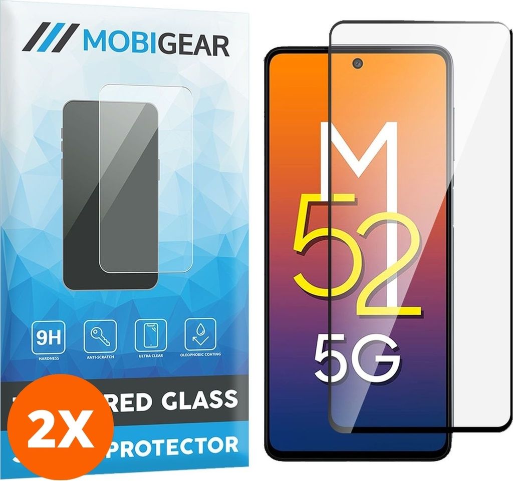 Mobigear Premium 4.99 Samsung Galaxy M52 Panzerglas Gehärtetes Glas Displayschutz - Hüllenfreundlich - Schwarz (2er Pack)