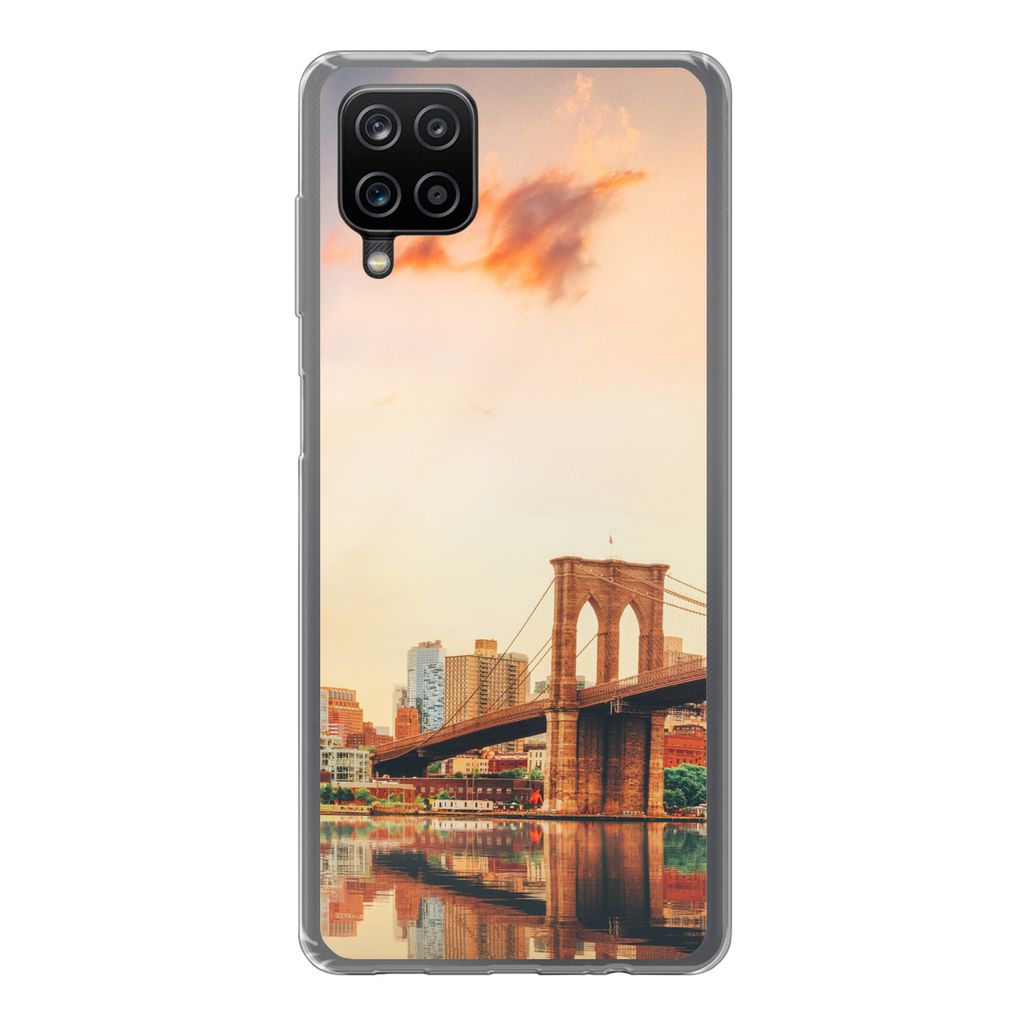 MuchoWow Handyhülle Schutzhülle Hülle für Samsung Galaxy A12 New York - Brooklyn - Brücke - Sonnenuntergang Silikon Softcase Handy Hülle - ...