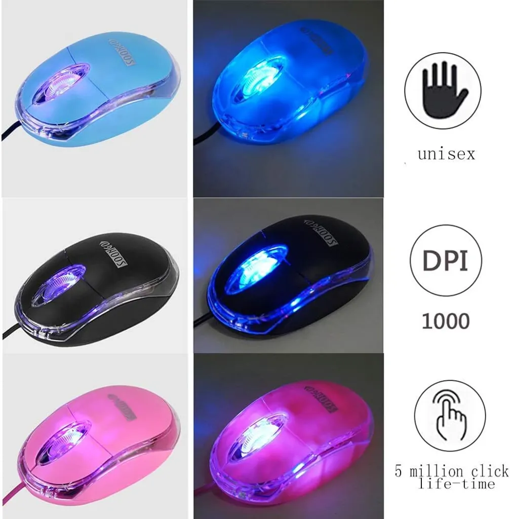 Soongo Mini Mouse Portatile Blu LED - USB Wired per Viaggi e Ufficio - 3