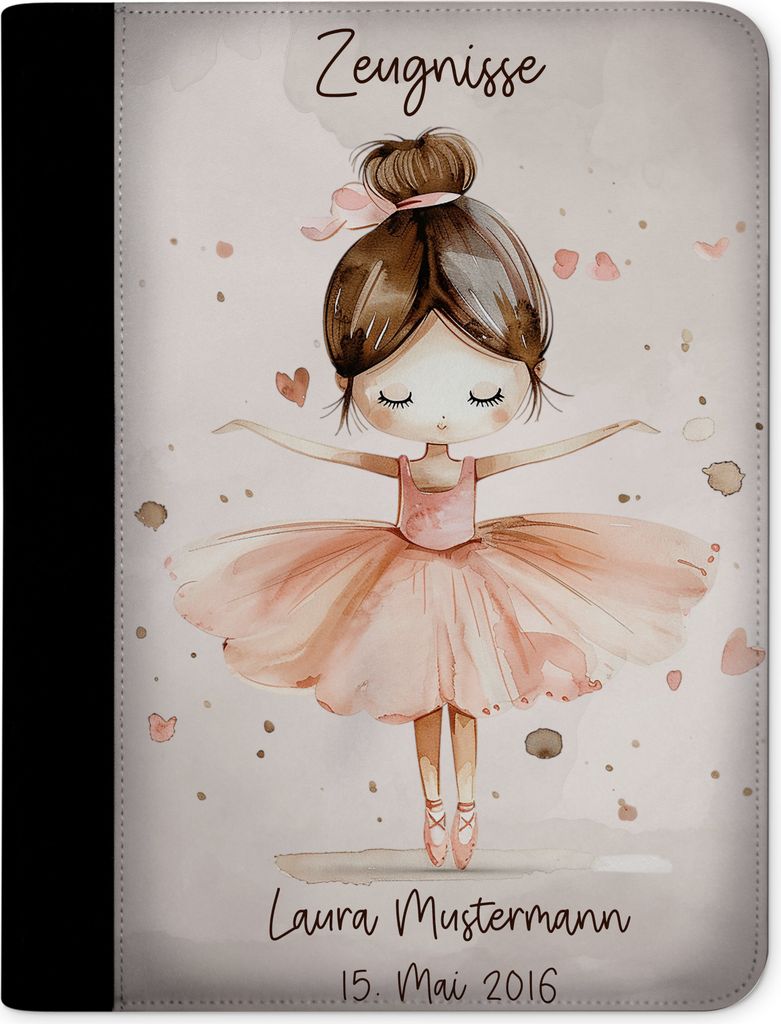 Zeugnismappe, Dokumentenmappe, Ordner A4, Ballerina mit Klarsichthüllen