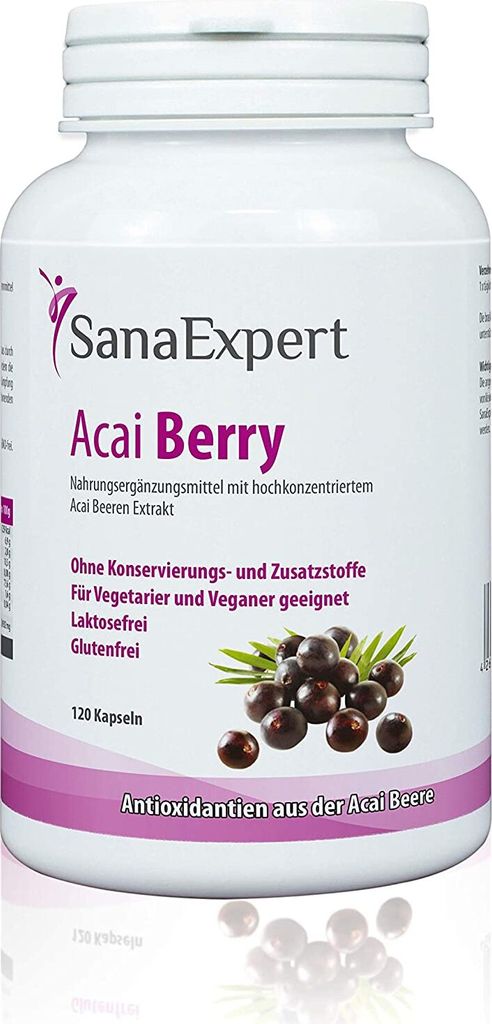 SanaExpert Acai Berry, Nahrungsergänzung mit reinem Açaí-Beeren-Extrakt und Antioxidantien, vegan, ohne Zusätze, Germany, 120 Kapseln
