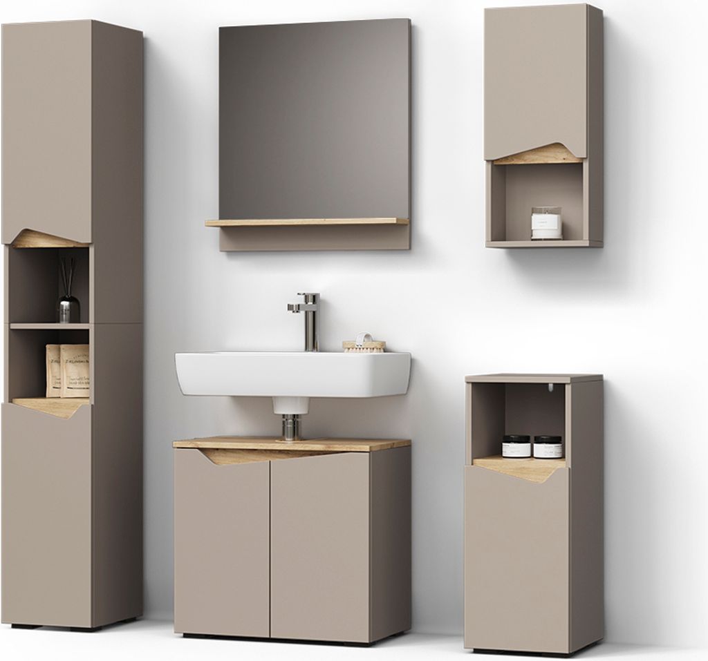 Badmöbel-Kombination Livinity Timavo Greige 5 Teile, Model 52988