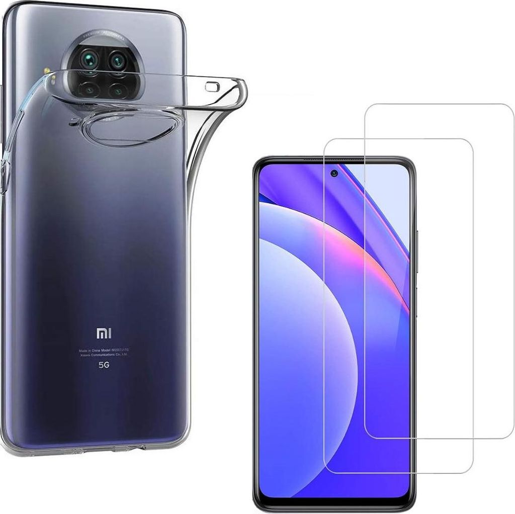 Hülle für Xiaomi MI 10T LITE 5G mit 2 Displayschutzfolien aus Hartglas Phonillico