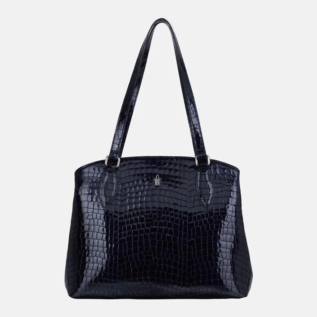 Sac à main en cuir verni bleu marine FLORENCE - Finition Brillante