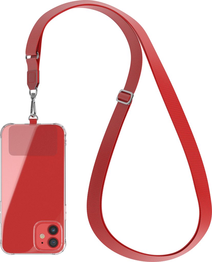 EAZY CASE Universal Handykette kompatibel mit allen Smartphones, Kette zum Umhängen, Handyband mit Hülle, mit Karabiner in Rot