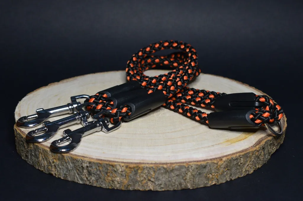 Guinzaglio Corto Palkar 8mm x 40cm per Addestramento Cane Nero Arancio