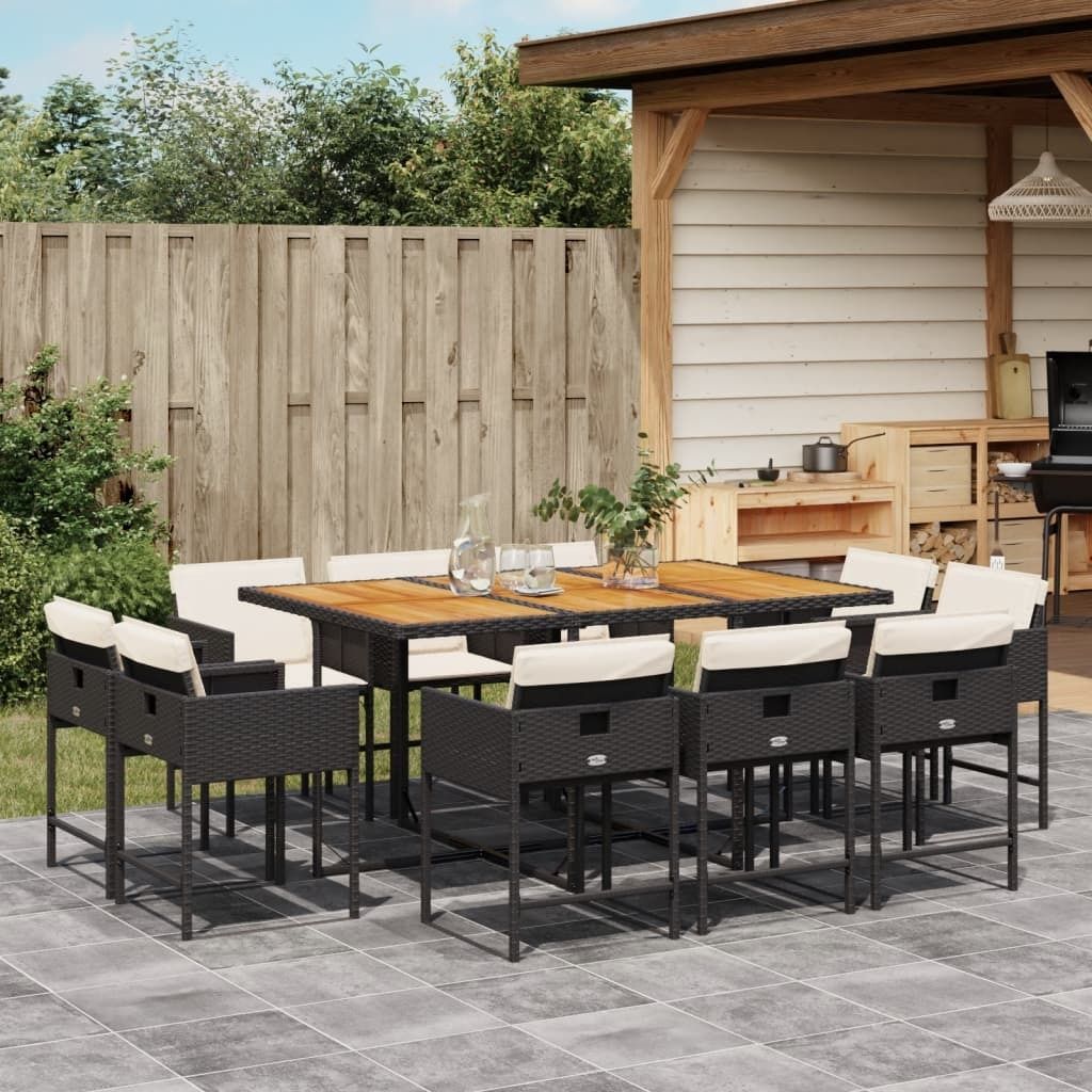 "Rabatt" 11-tlg. Garten-Essgruppe - mit tishe & Stuhl - mit Kissen Schwarz Poly Rattan - Lounge-Dining set CC10860