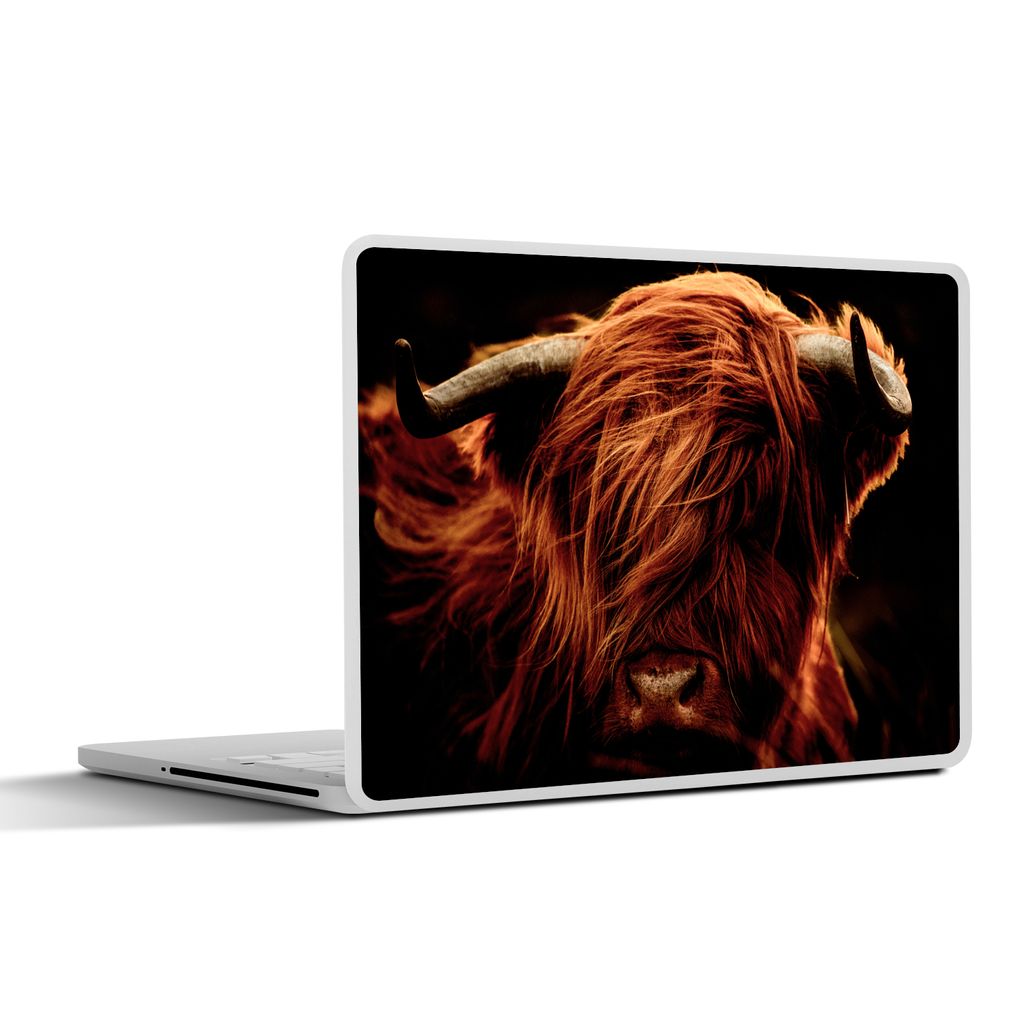 MuchoWow Laptop Aufkleber Sticker Cover Schottischer Highlander - Kuh - Hörner - Porträt - Tiere 31x22.5 cm - Laptop-Deko
