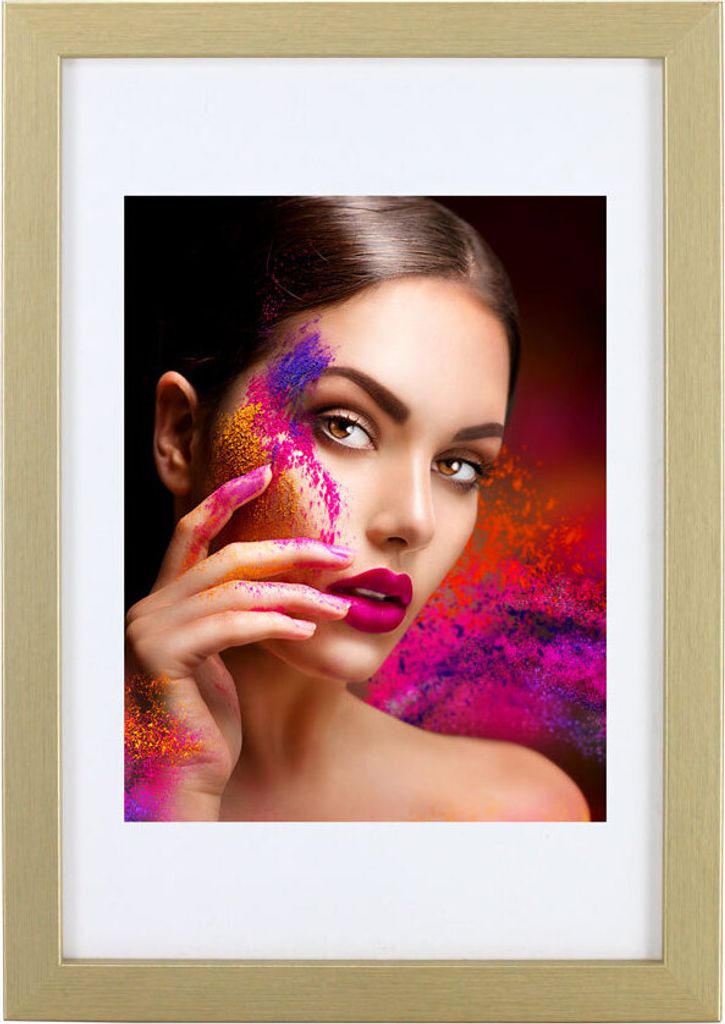 Holz Bilderrahmen Lifestyle Plexi Foto Rahmen Collage Wanddeko Poster HR-25 - Farbe: Gold | Format: 20x20