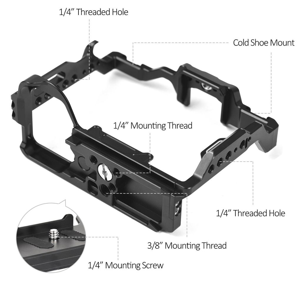 Kamerakäfig aus Aluminiumlegierung, Video mit doppelter Kaltschuhhalterung, zahlreiche 1/4-Zoll-Gewinde, Ersatz für Sony Alpha 7R V/ 7 IV / A7R I...