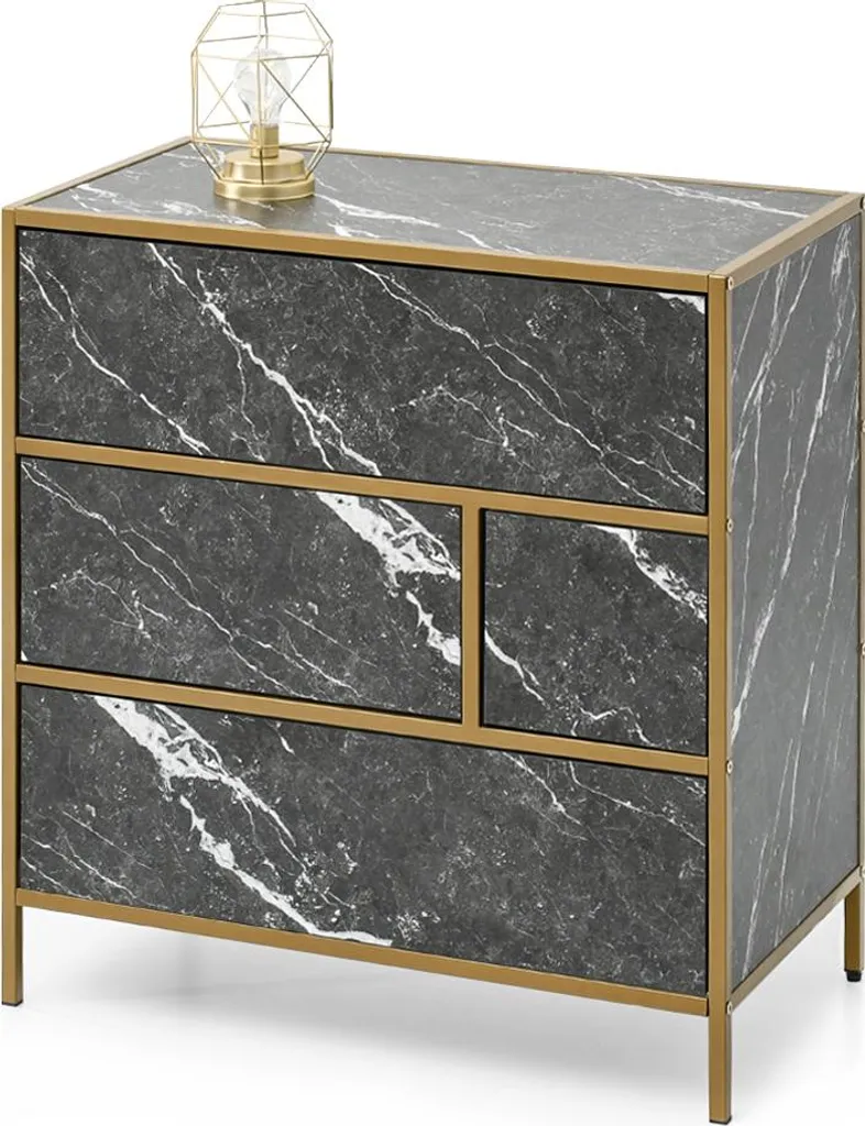 Chiffonnier étroit MAIRA marbre noir et doré - Meuble de rangement chic