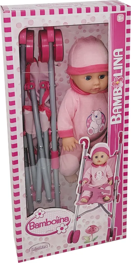 Pack Poussette et Poupée Bambolina BD1885 : Jeu d'Imitation Durable