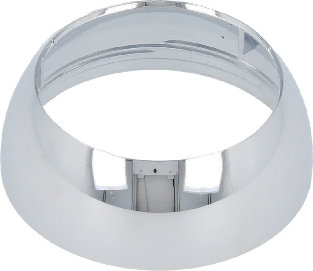 A chrome-plated ring-shaped object, likely a decorative cap or cover, is shown against a white background.