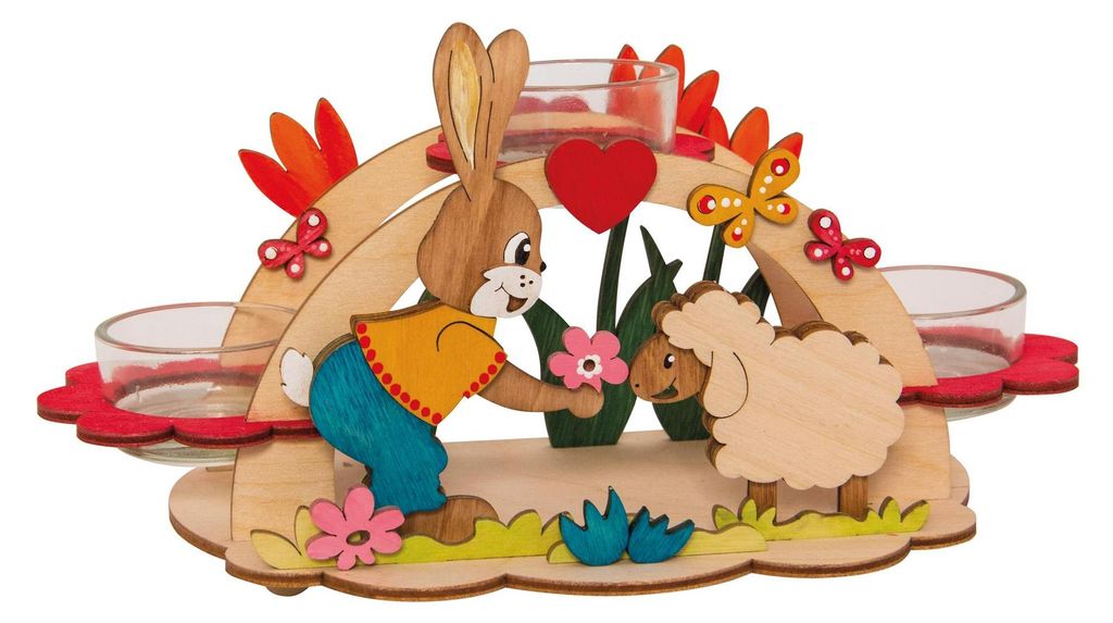 Drechslerei Kuhnert - Bastelset aus Holz - Osterbogen für 3 Teelichter - ca. 23 x 11 x 12 cm