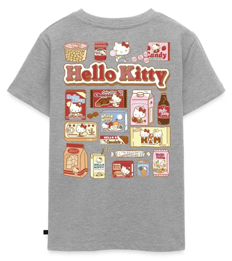Spreadshirt Hello Kitty Snack Collage Kinder Premium T-Shirt, 98/104 (2 Jahre), Grau meliert