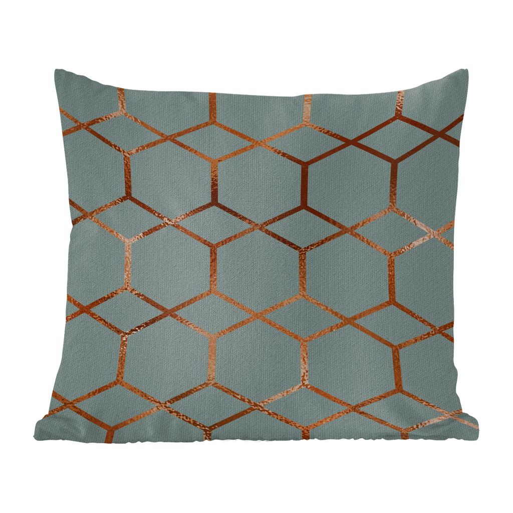 MuchoWow Zierkissen Sofakissen Wohnzimmer Dekokissen 40x40 cm Muster - Luxus - Bronze - Blau - Foto Kissen - Schlafzimmer Dekoration