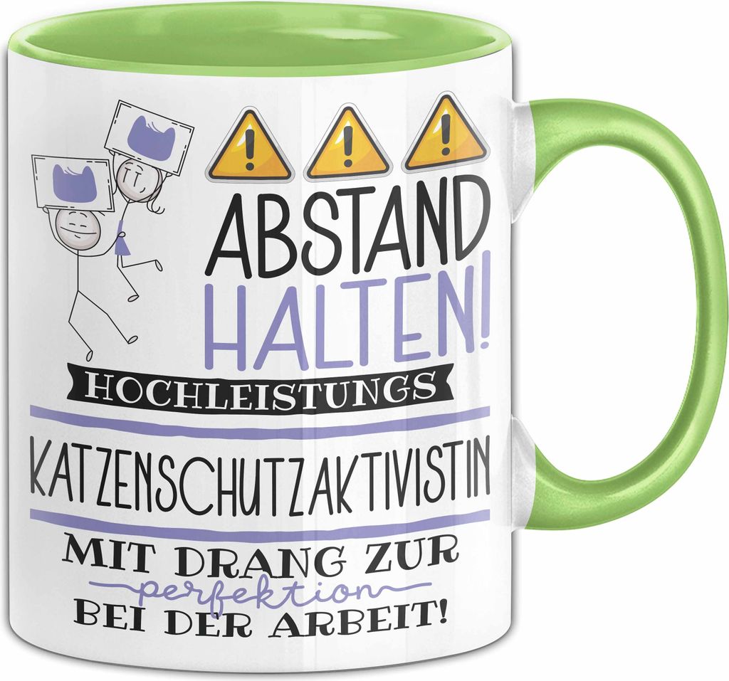 Katzenschutzaktivistin Tasse Geschenk Lustig Abstand Halten Hochleistungs-Katzenschutzaktivistin Mit Drang Zur Perfektion Bei Der Arbeit (Grün)
