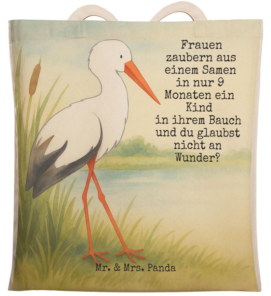 Mr. & Mrs. Panda Tote Bag Storch Design - Weiß - Geschenk, Tasche, Tragetasche, Mutter, Lustige Sprüche, Einkaufstasche, Geburt, Störche, Beutel...