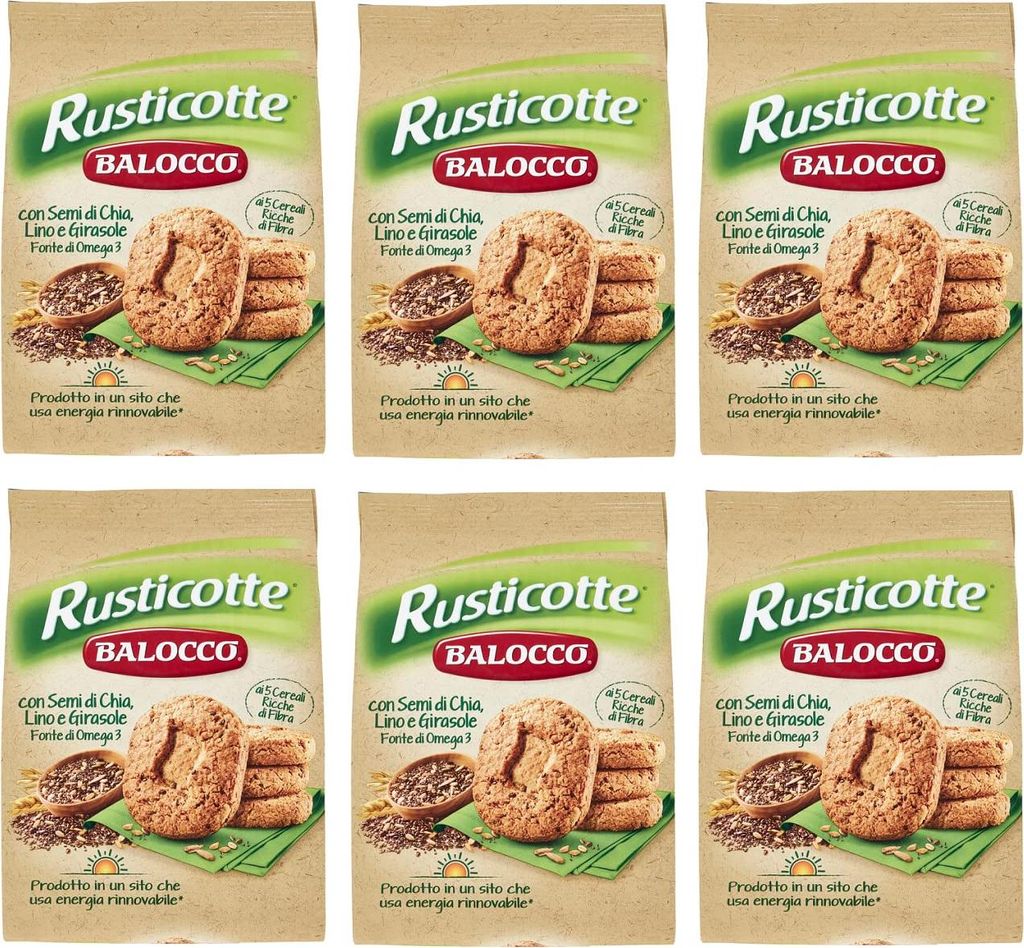 6x Balocco Rusticotte Biscotti Integrali ai 5 cereali Vollkornkekse mit 5 Müsli mit Chiasamen, Leinsamen und Sonnenblumenkernen biscuits cookies 1...