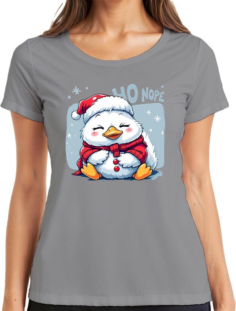 HO NOPE niedlicher Weihnachts Pinguin Cartoon Kawaii süß lustig Damen T-Shirt, Grau, XXL