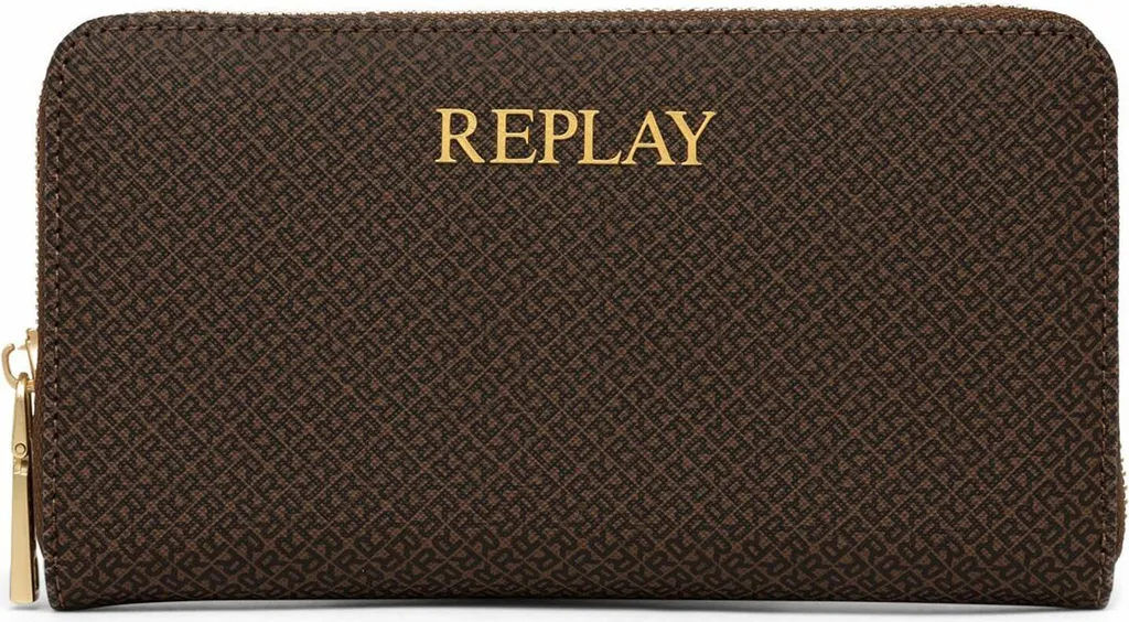Portefeuille REPLAY Anti-Perte Zip Around Wallet Marron et Noir Chic