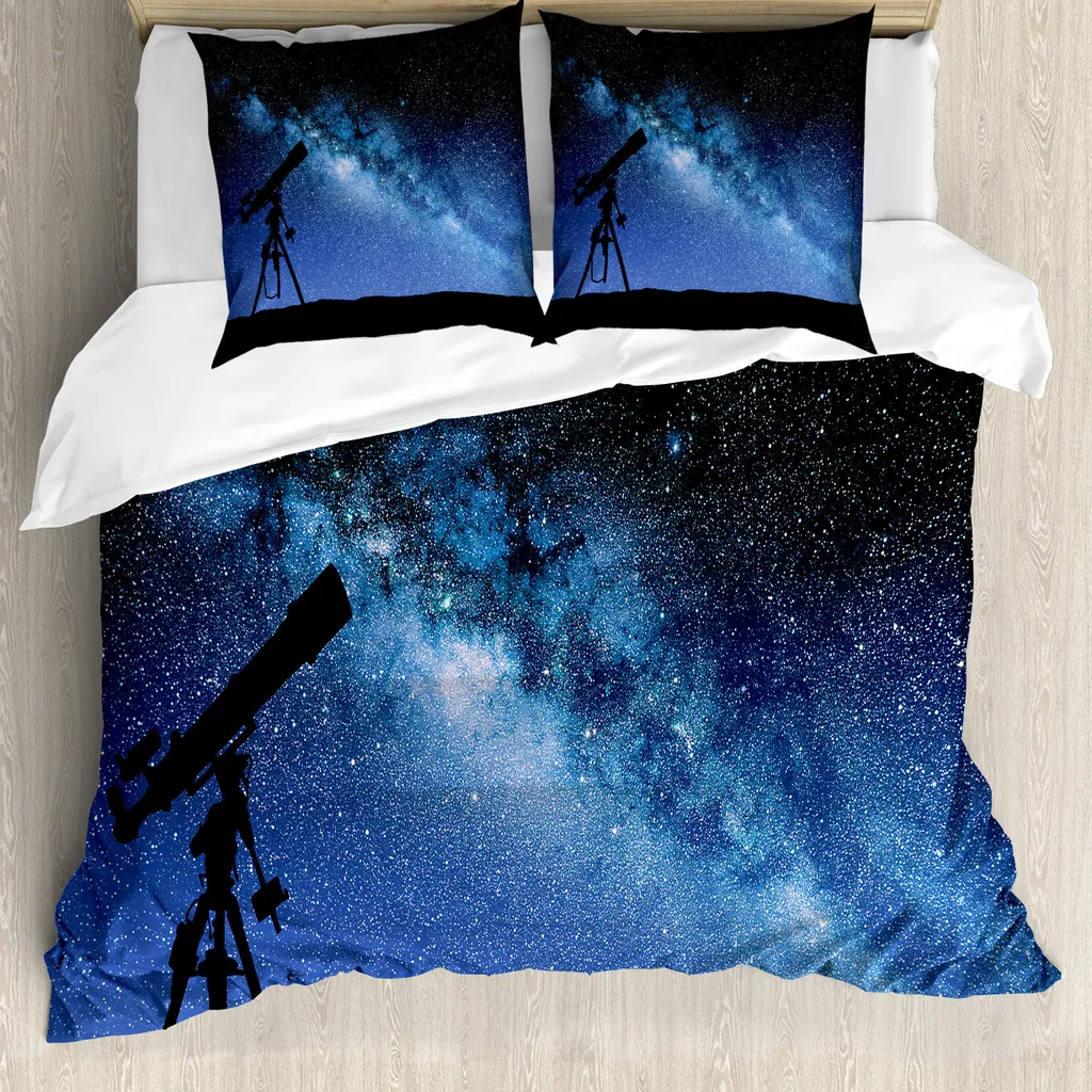 Bedlam Copripiumino per letto singolo (200 x 140 cm), reversibile (2 fantasie), motivo: galassia e pianeta, per ragazzi, motivo: universo del sistema solare, nero