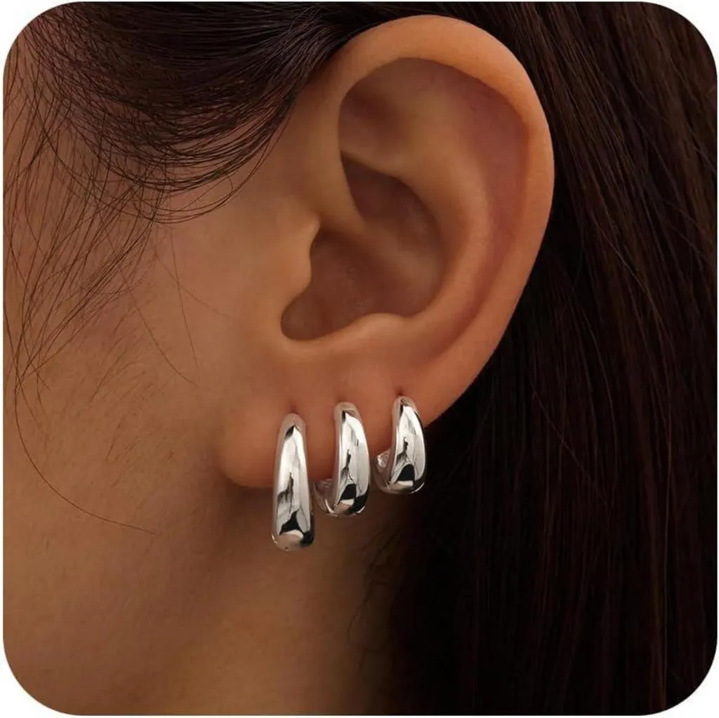 Set di 3 paia di orecchini a cerchio argento 925/oro orecchini da donna placcati in oro 14K mini piercing