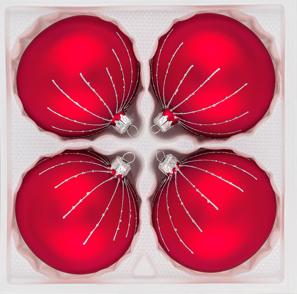 4 tlg. Glas-Weihnachtskugeln Set 10cm Ø in Classic Rot Produktbild 