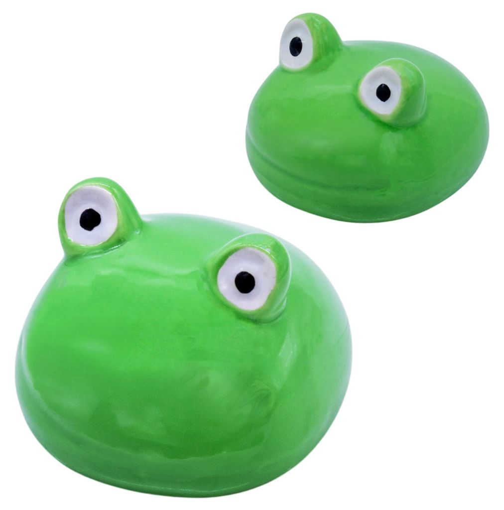 Porzellan Schwimmdeko Frosch Figur 8 + 6 cm - 2er Set - Feinkeramik Dekofigur schwimmend für den Gartenteich