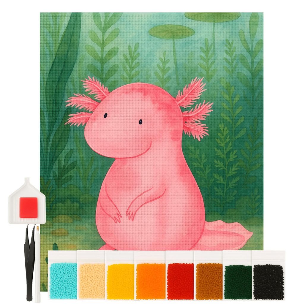 Mr. & Mrs. Panda Diamond Painting Axolotl Niedlich Design 40 x 50 cm Mit Rahmen - Weiß - Geschenk, diamant bilder, diy, Axolot, Fröhlich, Zufried...