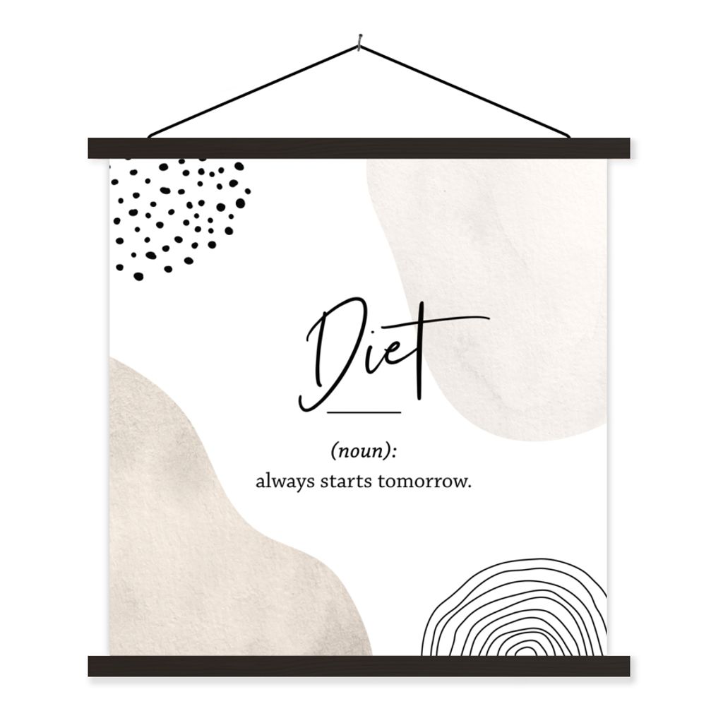 MuchoWow Textilposter Diät - Sprichwörter - Wörterbuch - Zitate - Definition der Diät 60x60 cm mit schwarzem Rahmen - Posteraufhänger