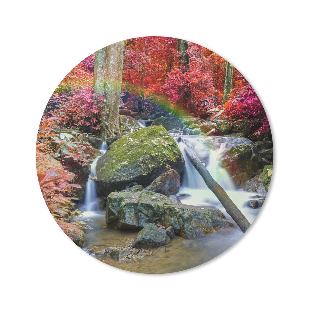 MuchoWow Mauspad Mousepad Regenbogen - Wasserfall - Bäume - Steine - Moos 40x40 cm - Mousepads - Maus Mat - Pad - Mausunterlage - Schreibtisch A...