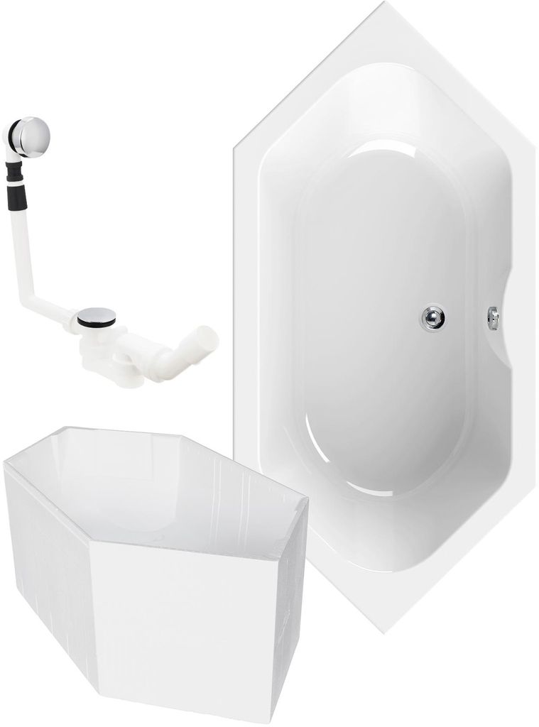 Calmwaters® Sechseck Badewanne Komplettset 190x90 cm mit Produktbild 