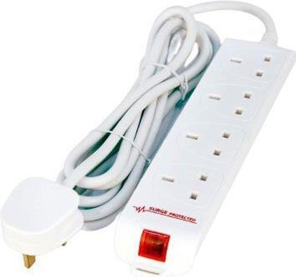 MicroConnect 4-way UK Surge Protected Power Strip 5M White Immagine del prodotto 