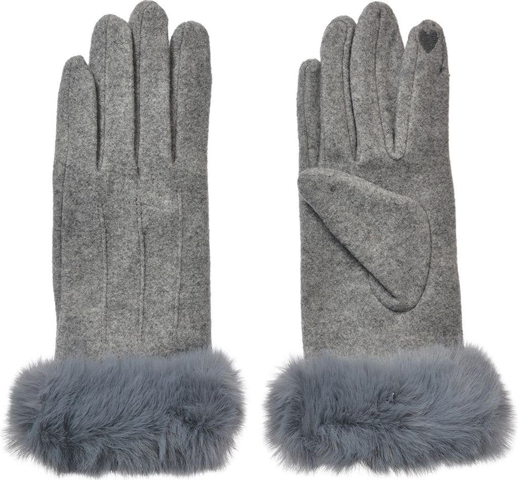 Clayre & Eef Handschuhe mit Kunstpelz 9x23 cm Grau Polyester