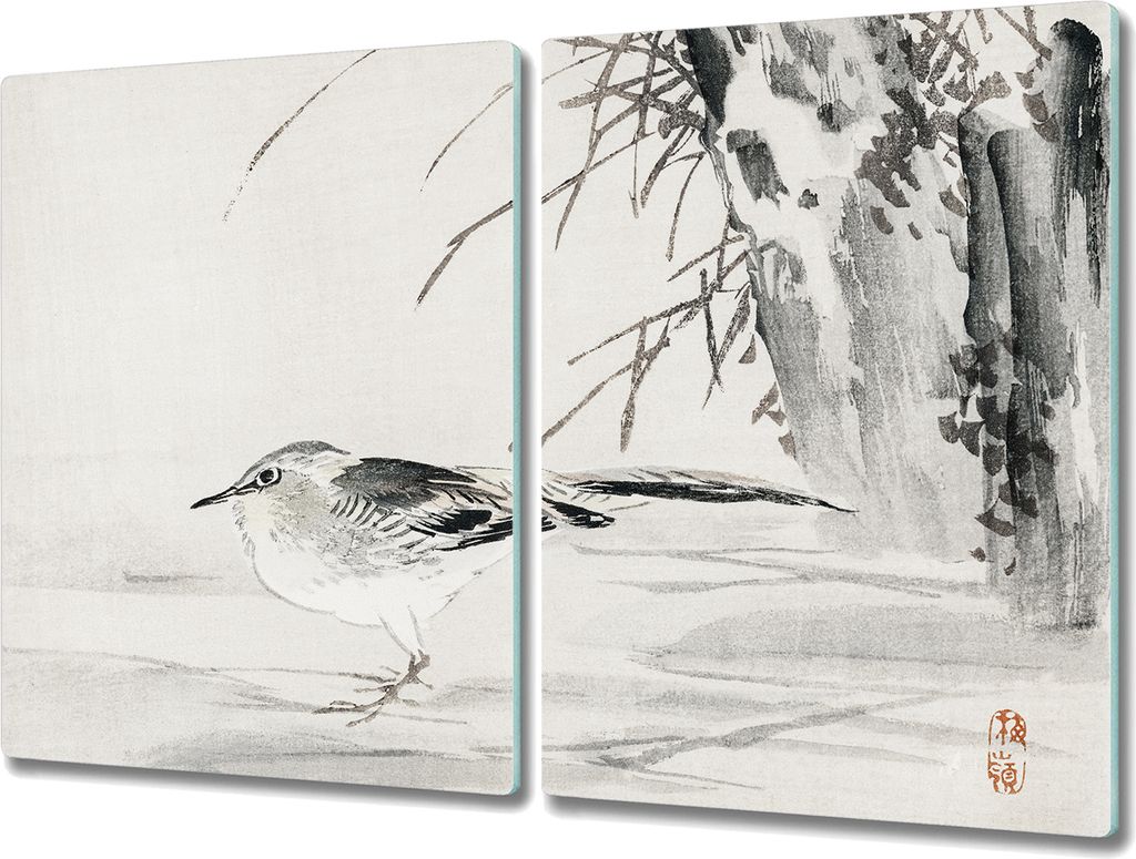 Coloray Kochplattenabdeckung Herdabdeckplatte 2x40x52 cm Hackbrett Schneidebrett Küchenbrett - Baum Tier Vogel Spatz