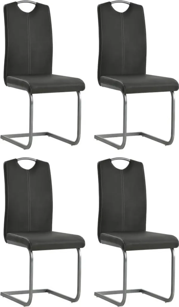 Lot 4 Chaises Design Cantilever en Similicuir Gris avec Assise Rembourrée