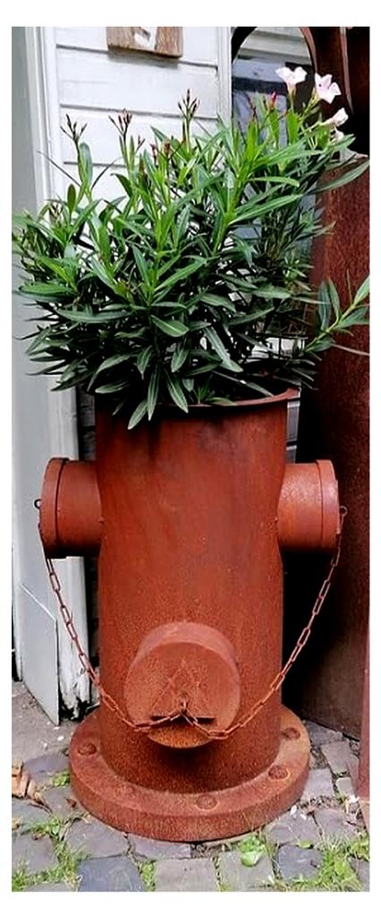 NEU!! Detailgetreuer Deko Hydrant ca. 65 cm hoch aus Metall in Edelrost für den Garten Vorgarten Bepflanzbar Deko Blumenkübel Pflanztopf