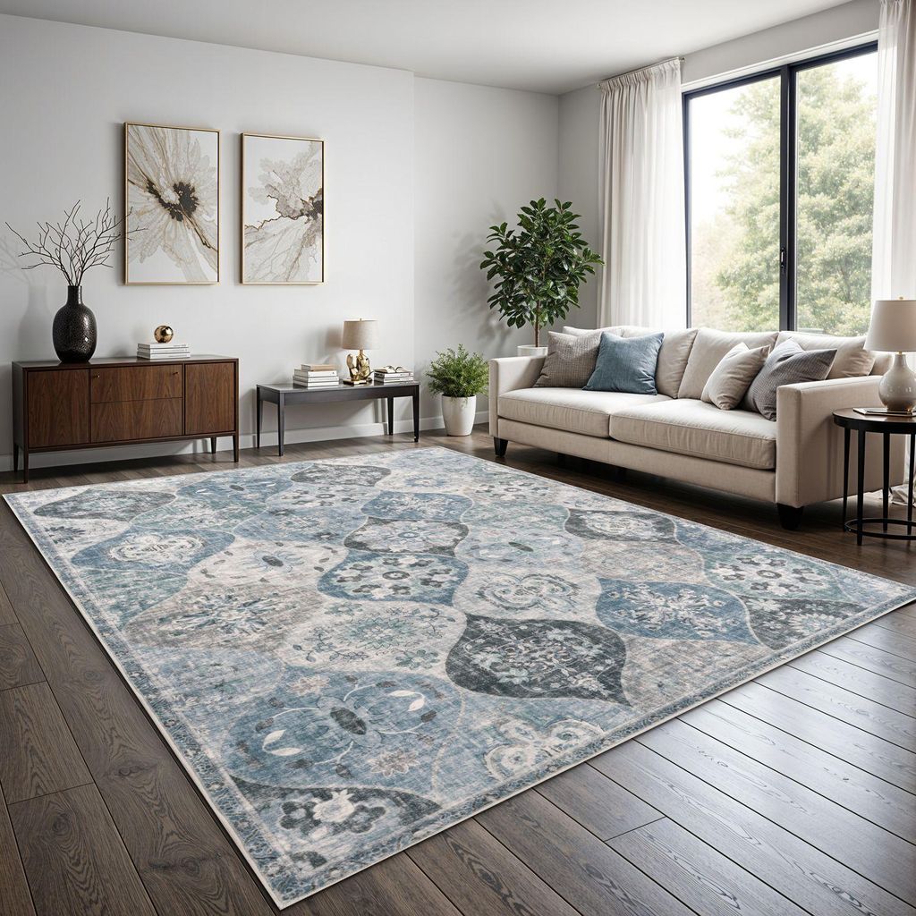 TT Home Boho Vintage Teppich Wohnzimmer Kurzflor – Retro Design, rutschfest & pflegeleicht, modern für Esszimmer & Flur Waschbar Größe 80x150 cm