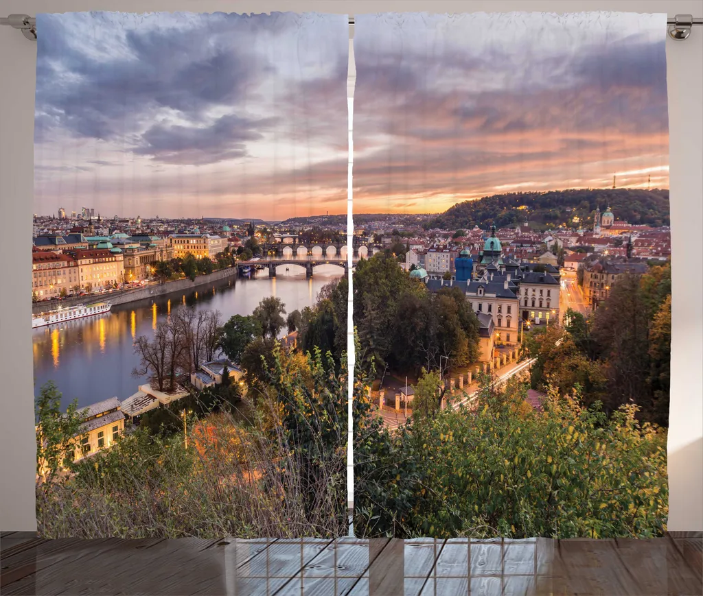 Rideau rustique orange et multicolore avec crochets Prague 280x225cm
