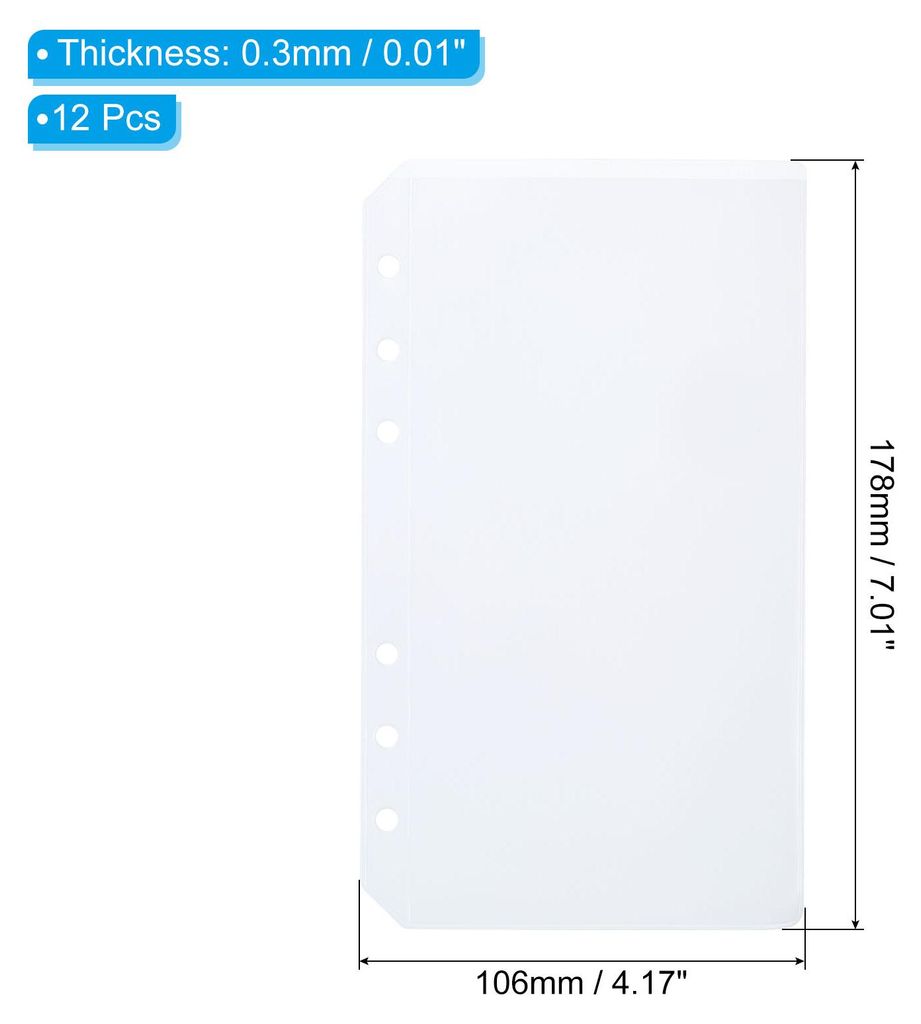 A6 Bindetasche 12 Pack PVC 6 L?cher Bindemittel Tasche Mappen Fotos Karten Rechnungen Dokument Wasserdicht Ablage Lagerung Lose Blatt Taschen fš¹...